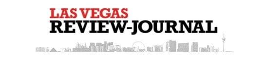 Las Vegas Review-Journal newspaper masthead with city skyline silhouette graphic