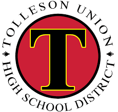 Circular logo featuring a large black 'T' with yellow outline on red background, surrounded by text reading 'Tolleson Union High School District'