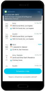 Mobile app interface showing delivery schedule with multiple stops listed chronologically with addresses and status indicators