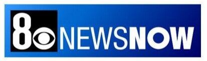 CBS 8 News Now logo featuring white text on blue background with black square containing number 8 and CBS eye symbol