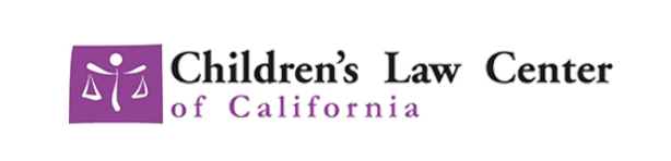 Logo for Children's Law Center of California featuring white scales of justice icon on purple square with black and purple text